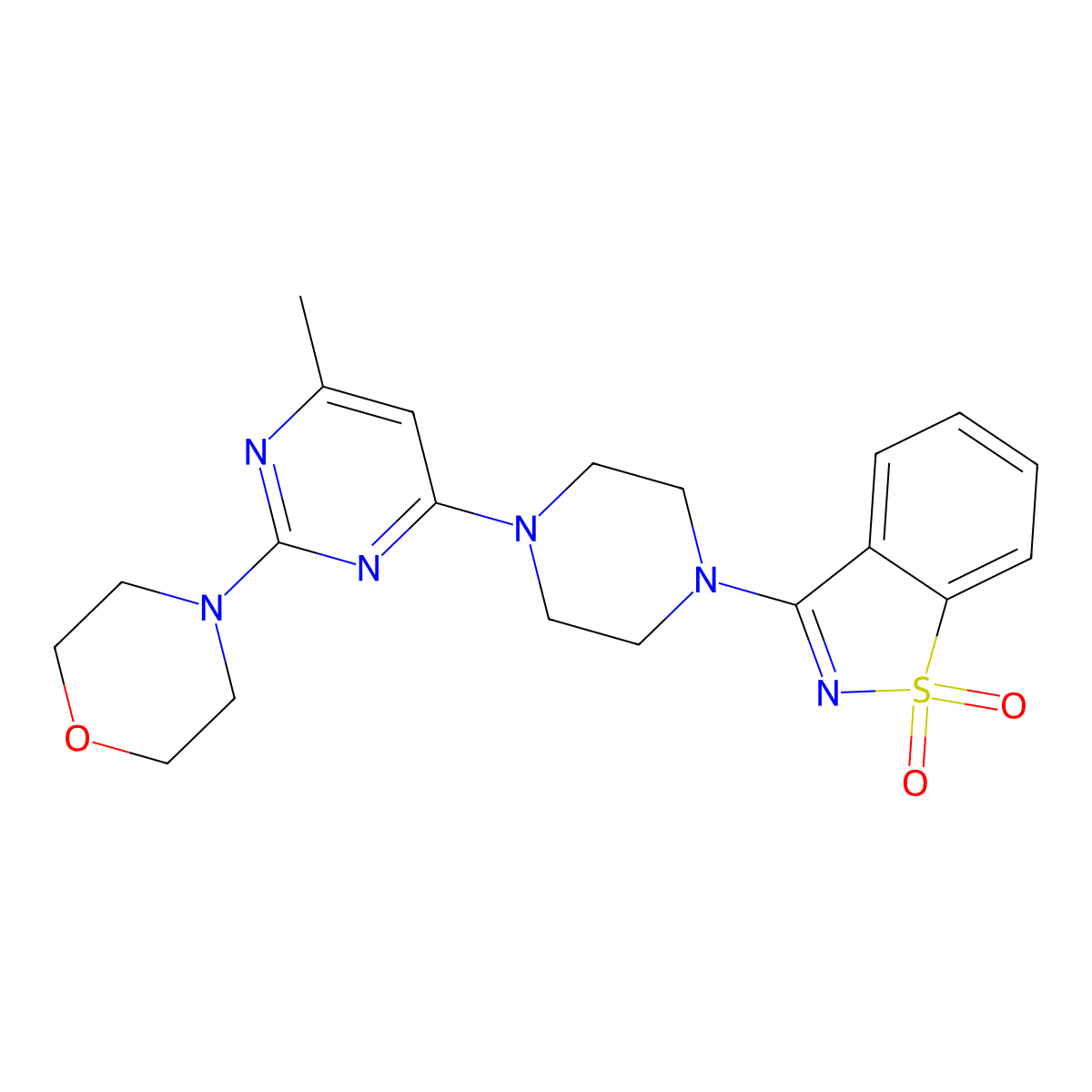 3-{4-[6-Methyl-2-(morpholin-4-yl)pyrimidin-4-yl]piperazin-1-yl}-1lambda6,2-benzothiazole-1,1-dione molecular structure, CAS 2742059-61-4