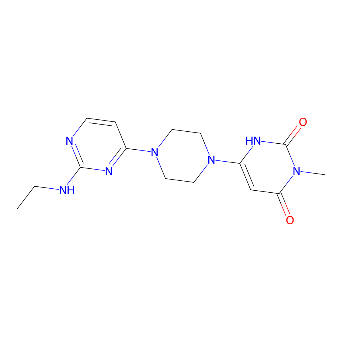 6-{4-[2-(Ethylamino)pyrimidin-4-yl]piperazin-1-yl}-3-methyl-1,2,3,4-tetrahydropyrimidine-2,4-dione molecular structure, CAS 2742059-67-0