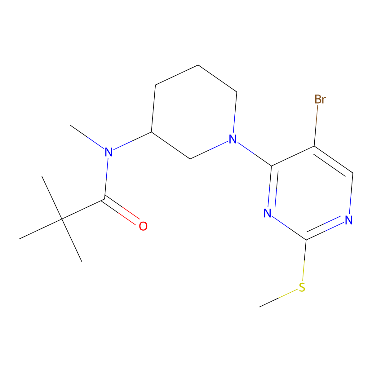N-{1-[5-bromo-2-(methylsulfanyl)pyrimidin-4-yl]piperidin-3-yl}-N,2,2-trimethylpropanamide molecular structure, CAS 2742059-69-2
