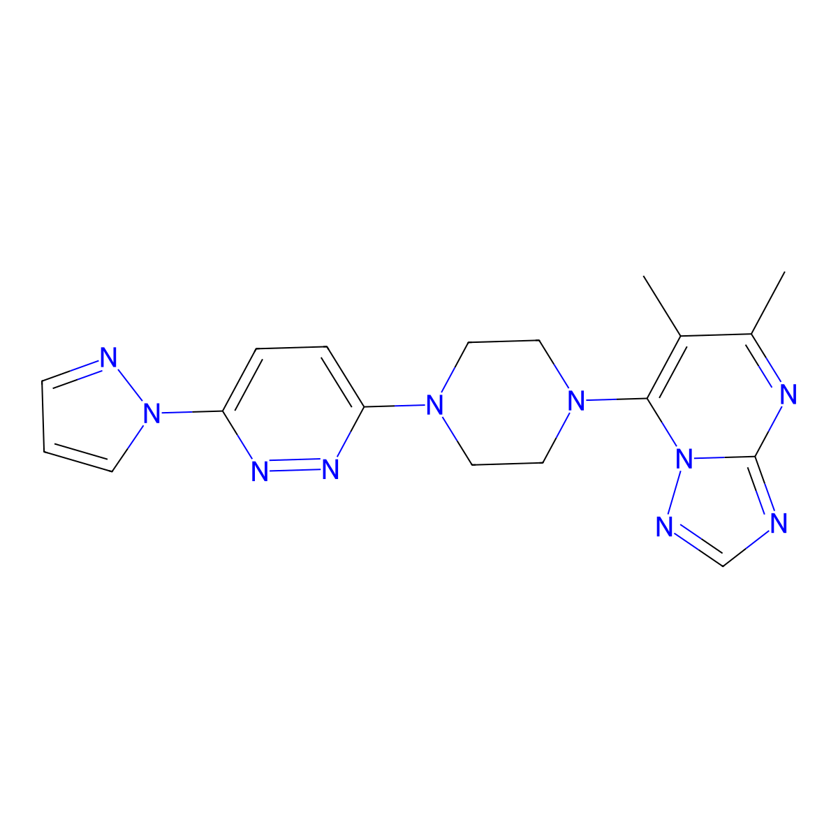 3-(4-{5,6-dimethyl-[1,2,4]triazolo[1,5-a]pyrimidin-7-yl}piperazin-1-yl)-6-(1H-pyrazol-1-yl)pyridazine molecular structure, CAS 2742059-71-6