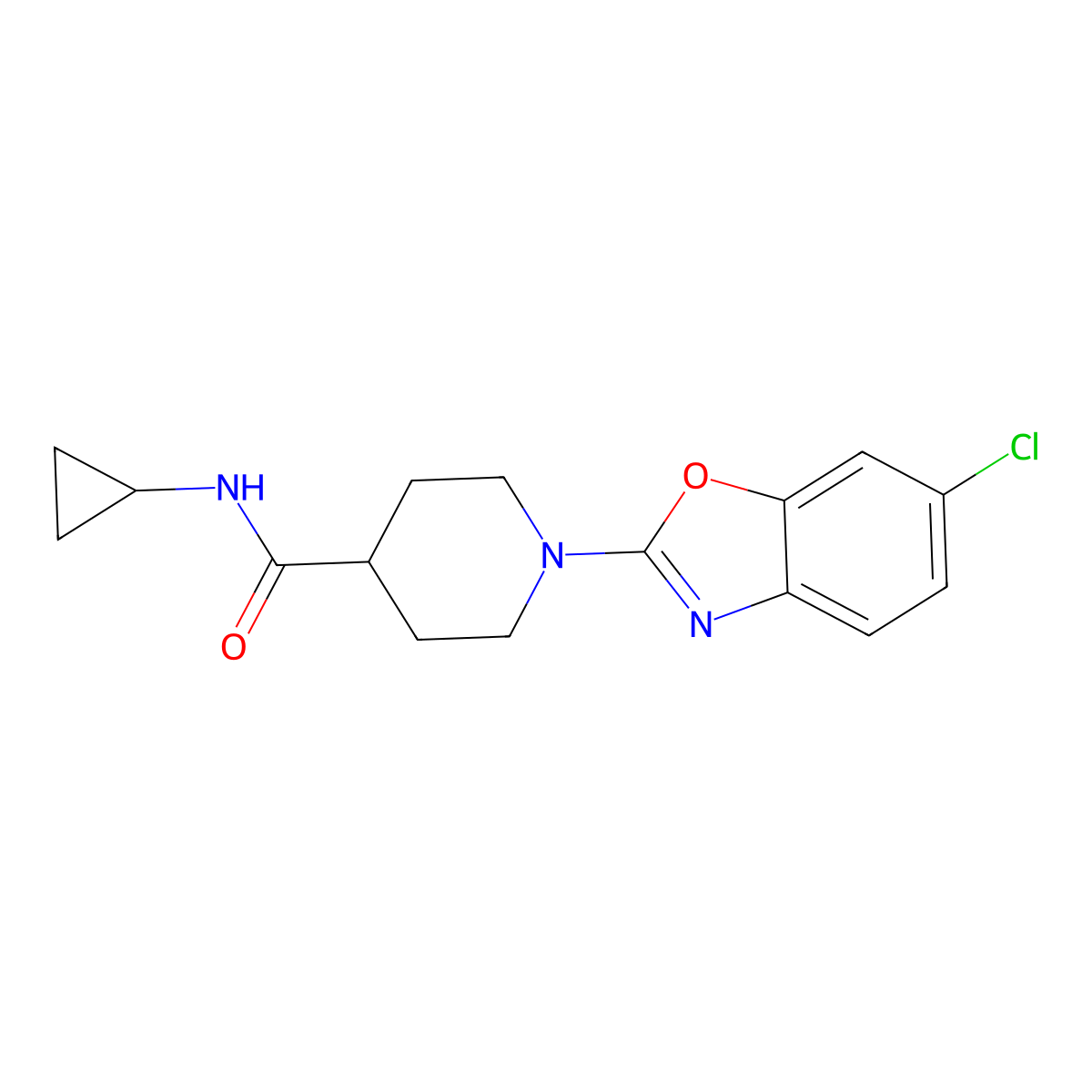 1-(6-chloro-1,3-benzoxazol-2-yl)-N-cyclopropylpiperidine-4-carboxamide molecular structure, CAS 2742059-72-7