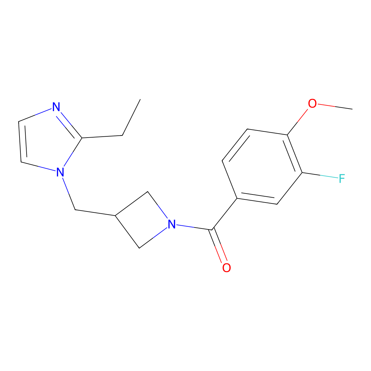 2-ethyl-1-{[1-(3-fluoro-4-methoxybenzoyl)azetidin-3-yl]methyl}-1H-imidazole molecular structure, CAS 2742059-74-9