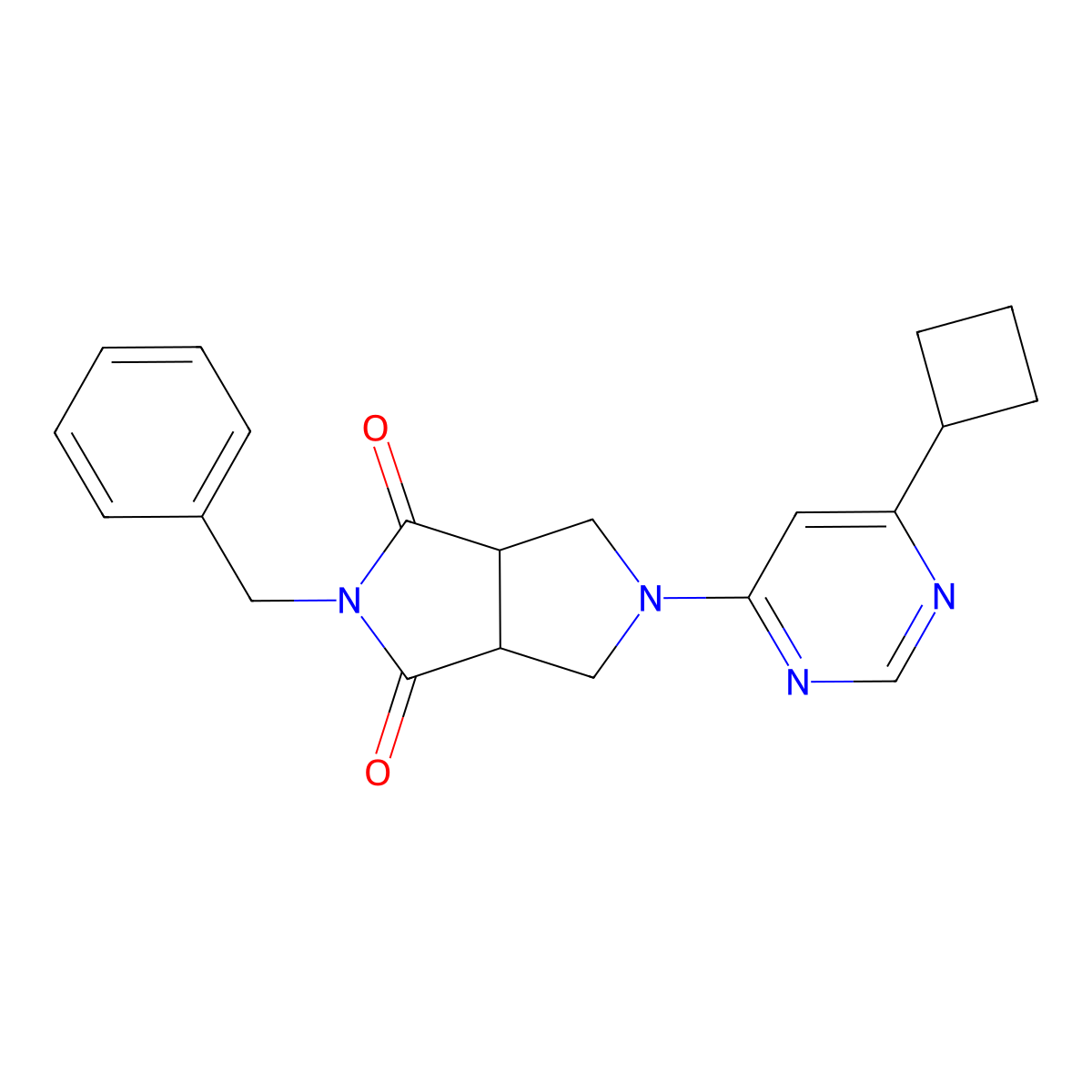 2-Benzyl-5-(6-cyclobutylpyrimidin-4-yl)-octahydropyrrolo[3,4-c]pyrrole-1,3-dione molecular structure, CAS 2742059-75-0