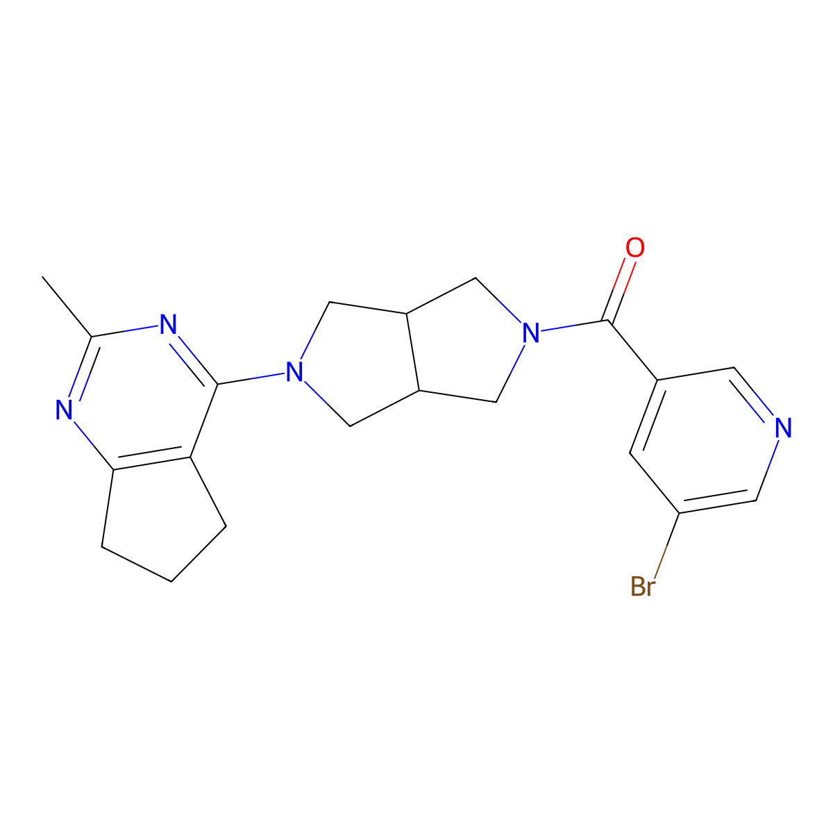 3-bromo-5-(5-{2-methyl-5H,6H,7H-cyclopenta[d]pyrimidin-4-yl}-octahydropyrrolo[3,4-c]pyrrole-2-carbonyl)pyridine molecular structure, CAS 2742059-77-2