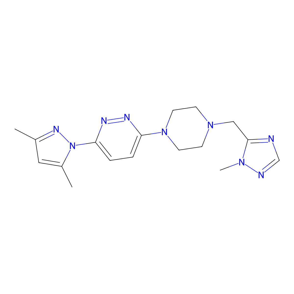 3-(3,5-dimethyl-1H-pyrazol-1-yl)-6-{4-[(1-methyl-1H-1,2,4-triazol-5-yl)methyl]piperazin-1-yl}pyridazine molecular structure, CAS 2742059-81-8