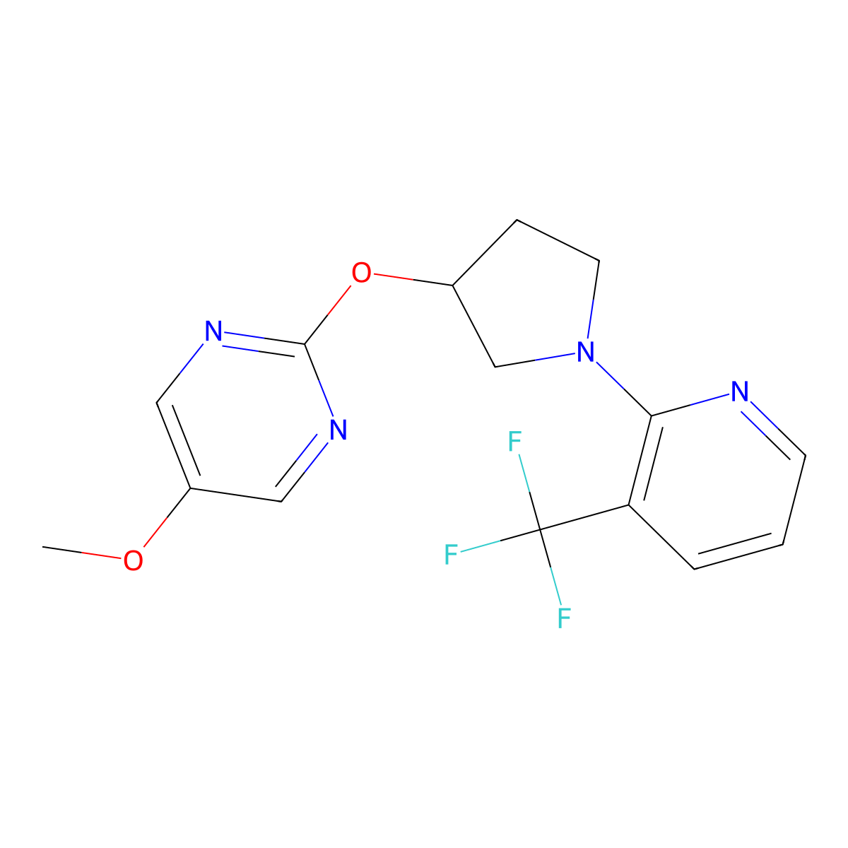5-Methoxy-2-({1-[3-(trifluoromethyl)pyridin-2-yl]pyrrolidin-3-yl}oxy)pyrimidine molecular structure, CAS 2742059-83-0