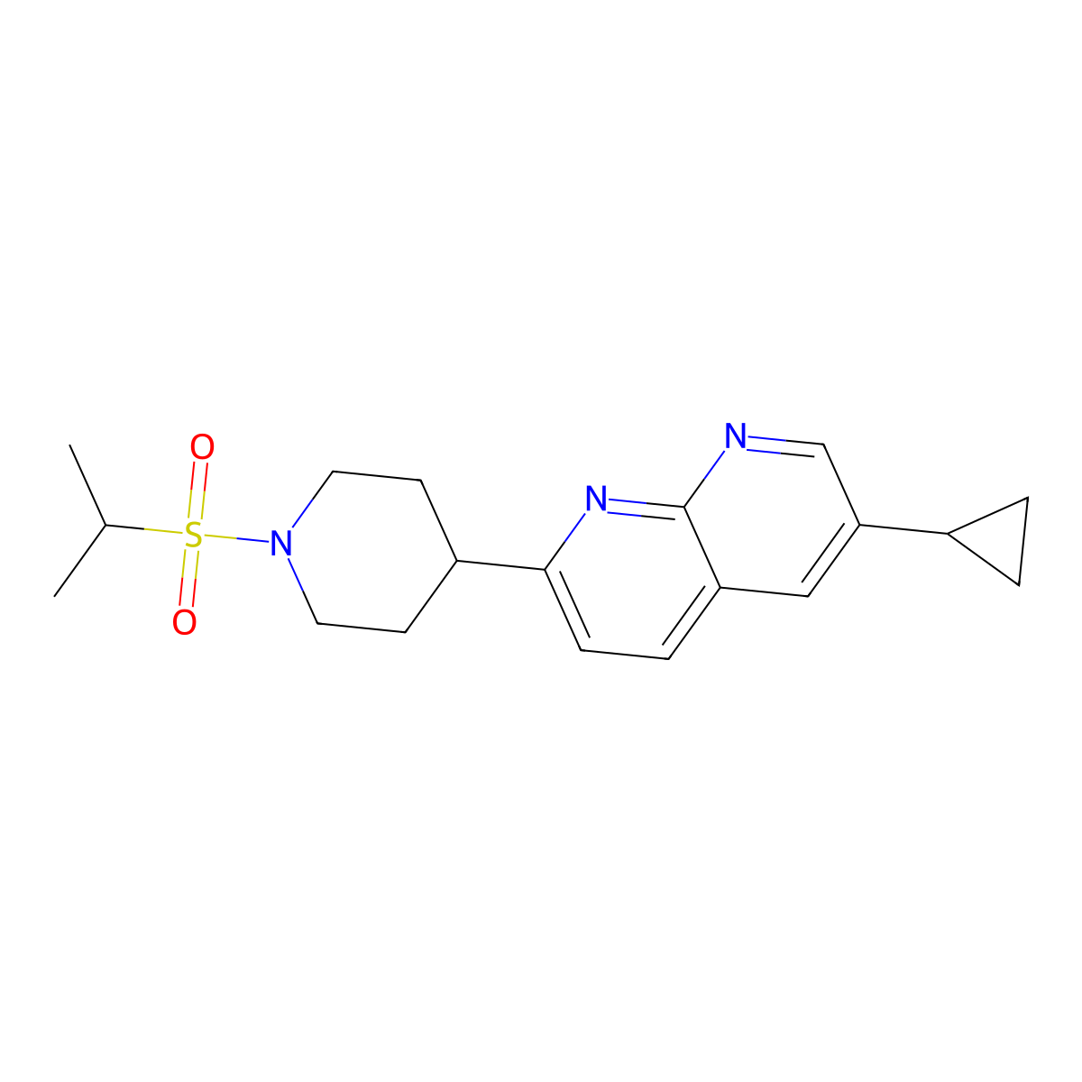 6-Cyclopropyl-2-[1-(propane-2-sulfonyl)piperidin-4-yl]-1,8-naphthyridine molecular structure, CAS 2742059-90-9