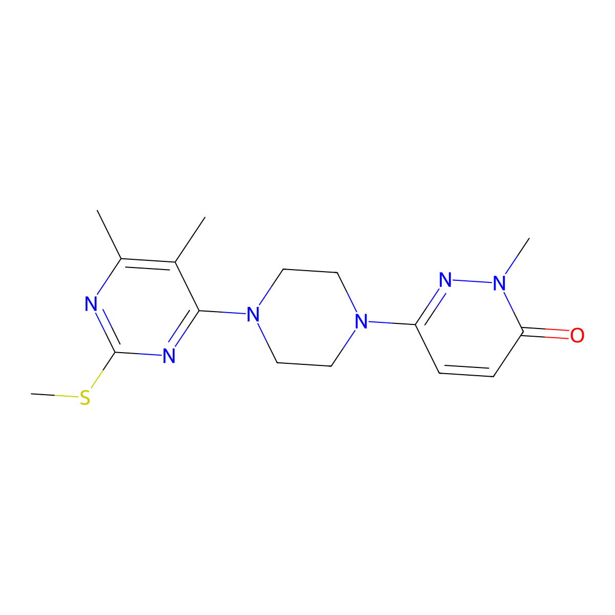 6-[4-(5,6-Dimethyl-2-methylsulfanylpyrimidin-4-yl)piperazin-1-yl]-2-methylpyridazin-3-one molecular structure, CAS 2742060-00-8