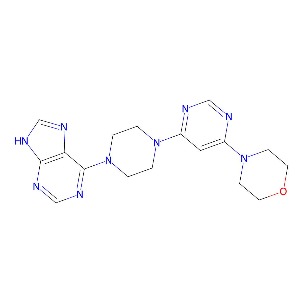 6-{4-[6-(morpholin-4-yl)pyrimidin-4-yl]piperazin-1-yl}-9H-purine molecular structure, CAS 2742060-01-9