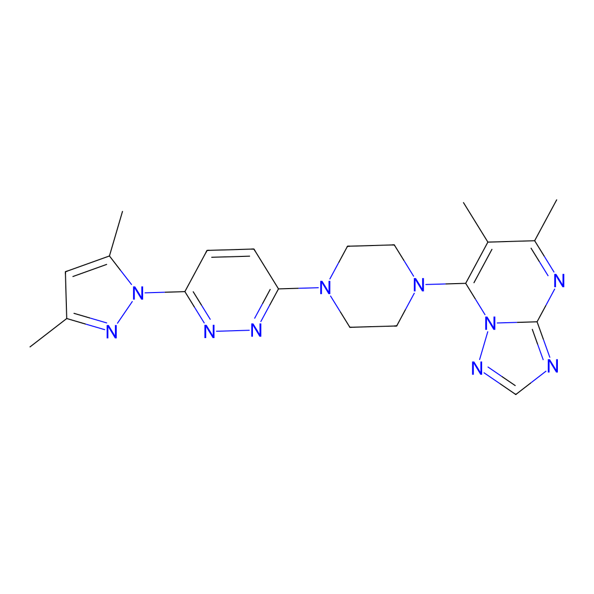 3-(3,5-dimethyl-1H-pyrazol-1-yl)-6-(4-{5,6-dimethyl-[1,2,4]triazolo[1,5-a]pyrimidin-7-yl}piperazin-1-yl)pyridazine molecular structure, CAS 2742060-03-1