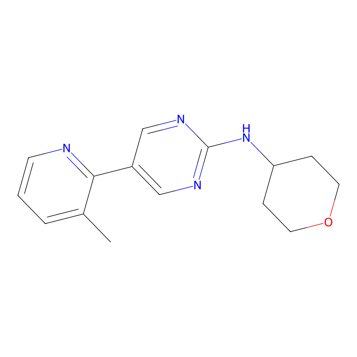 5-(3-methylpyridin-2-yl)-N-(oxan-4-yl)pyrimidin-2-amine molecular structure, CAS 2742060-06-4