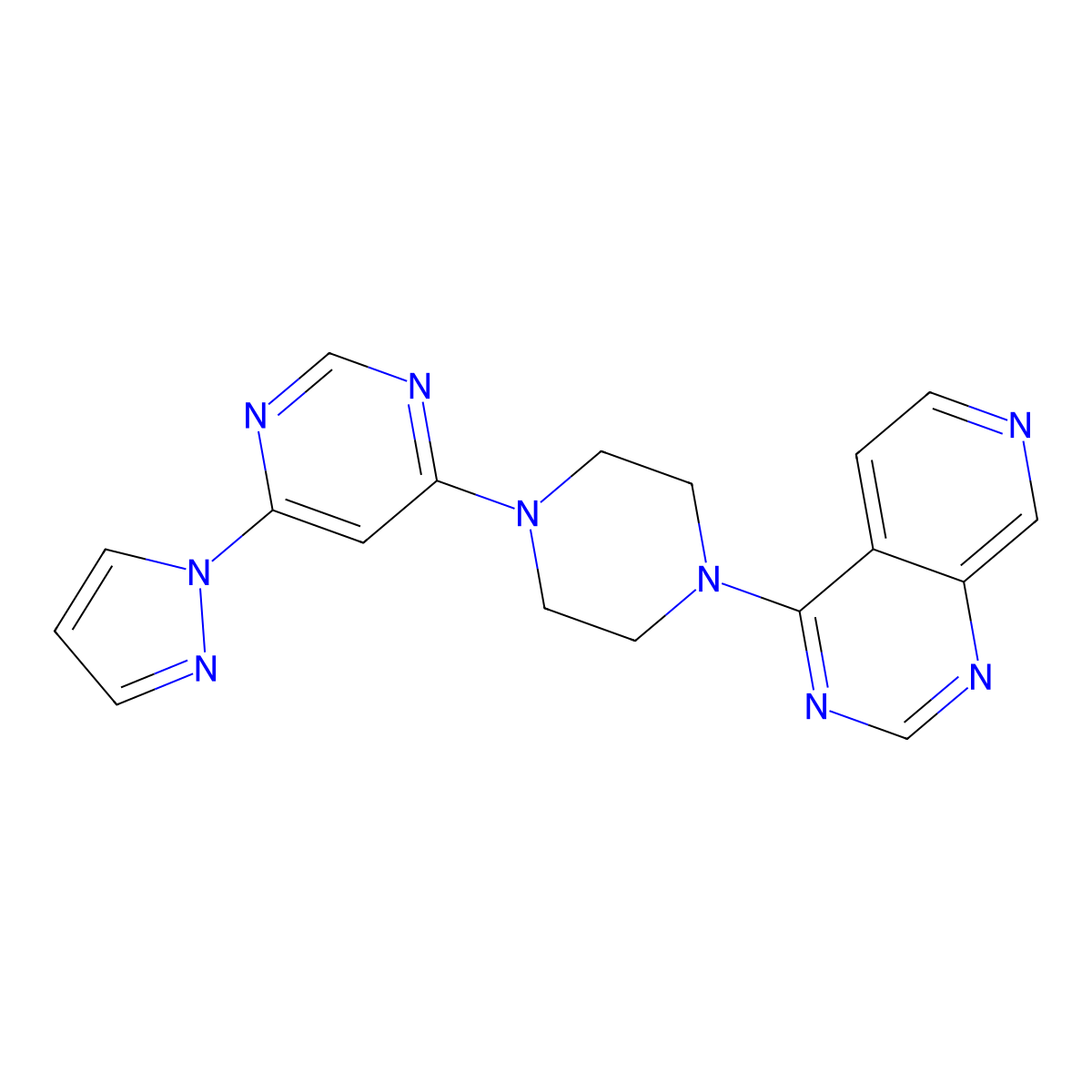 4-(1H-pyrazol-1-yl)-6-(4-{pyrido[3,4-d]pyrimidin-4-yl}piperazin-1-yl)pyrimidine molecular structure, CAS 2742060-09-7