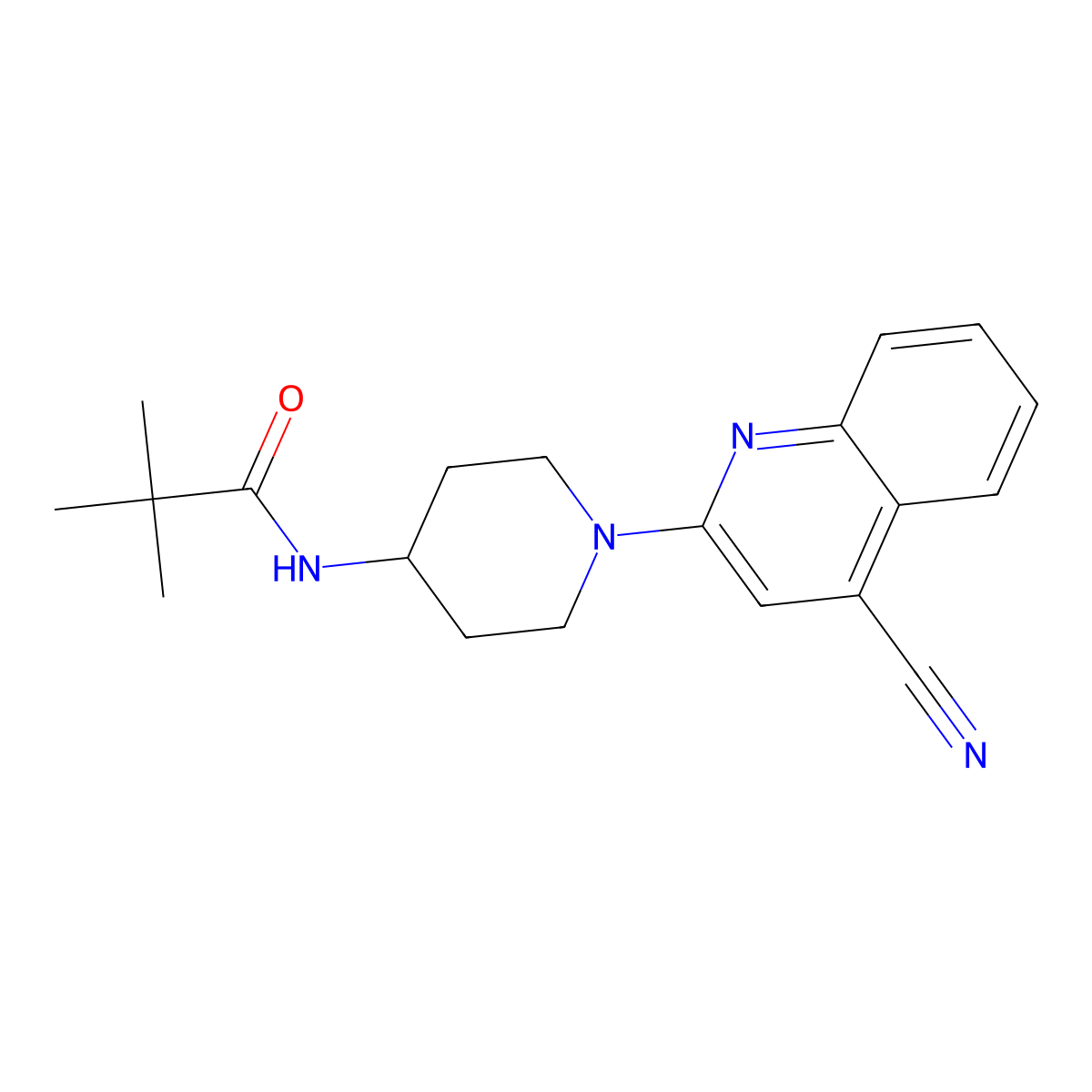 N-[1-(4-cyanoquinolin-2-yl)piperidin-4-yl]-2,2-dimethylpropanamide molecular structure, CAS 2742060-13-3