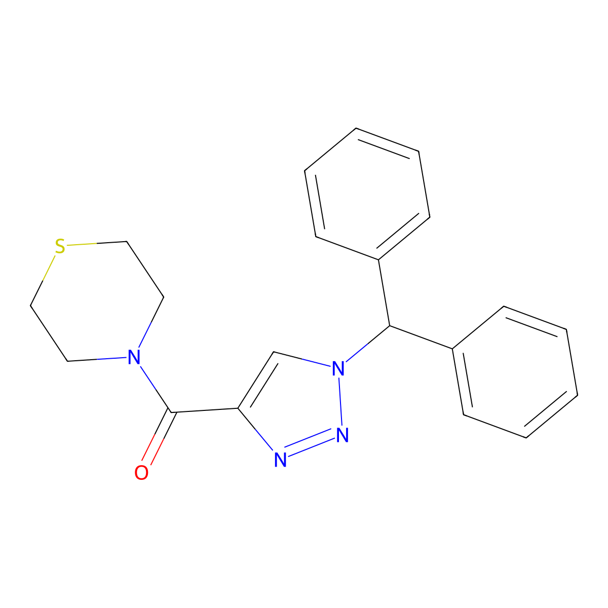 4-[1-(diphenylmethyl)-1H-1,2,3-triazole-4-carbonyl]thiomorpholine molecular structure, CAS 2742060-19-9