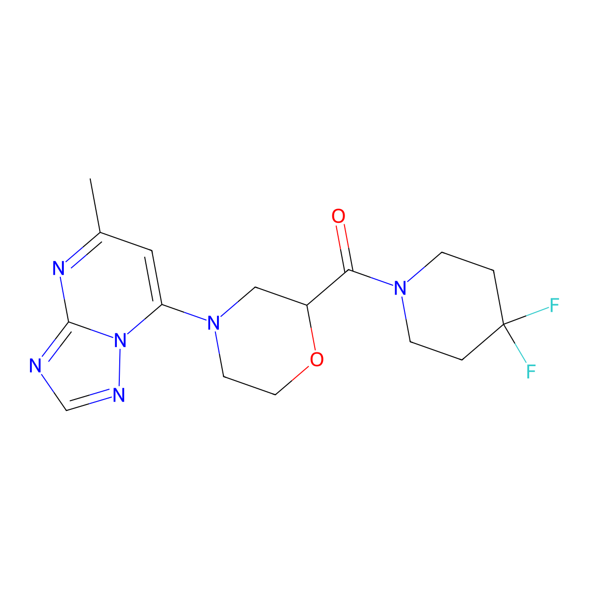 2-(4,4-Difluoropiperidine-1-carbonyl)-4-{5-methyl-[1,2,4]triazolo[1,5-a]pyrimidin-7-yl}morpholine molecular structure, CAS 2742060-22-4