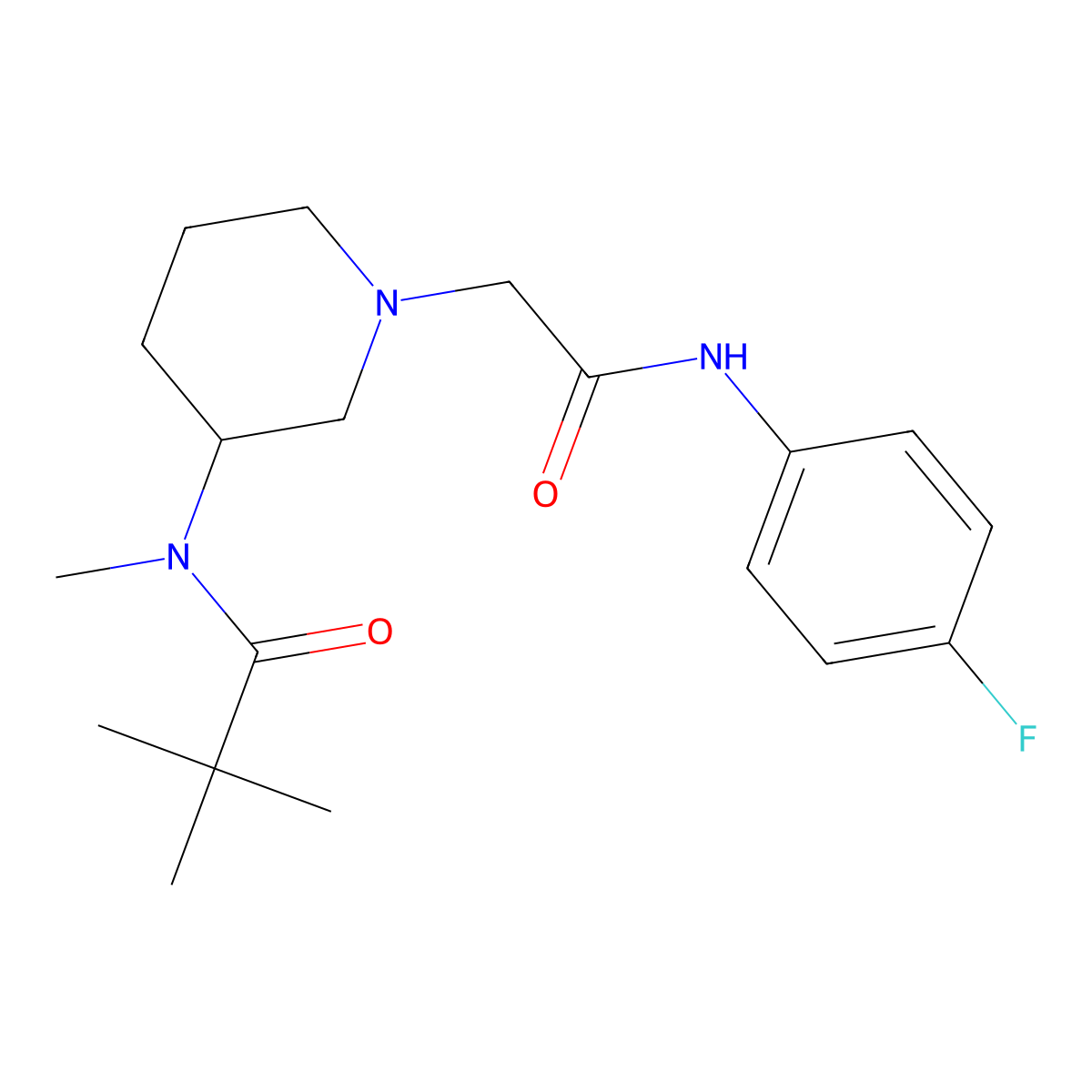 N-(1-{[(4-fluorophenyl)carbamoyl]methyl}piperidin-3-yl)-N,2,2-trimethylpropanamide molecular structure, CAS 2742060-23-5