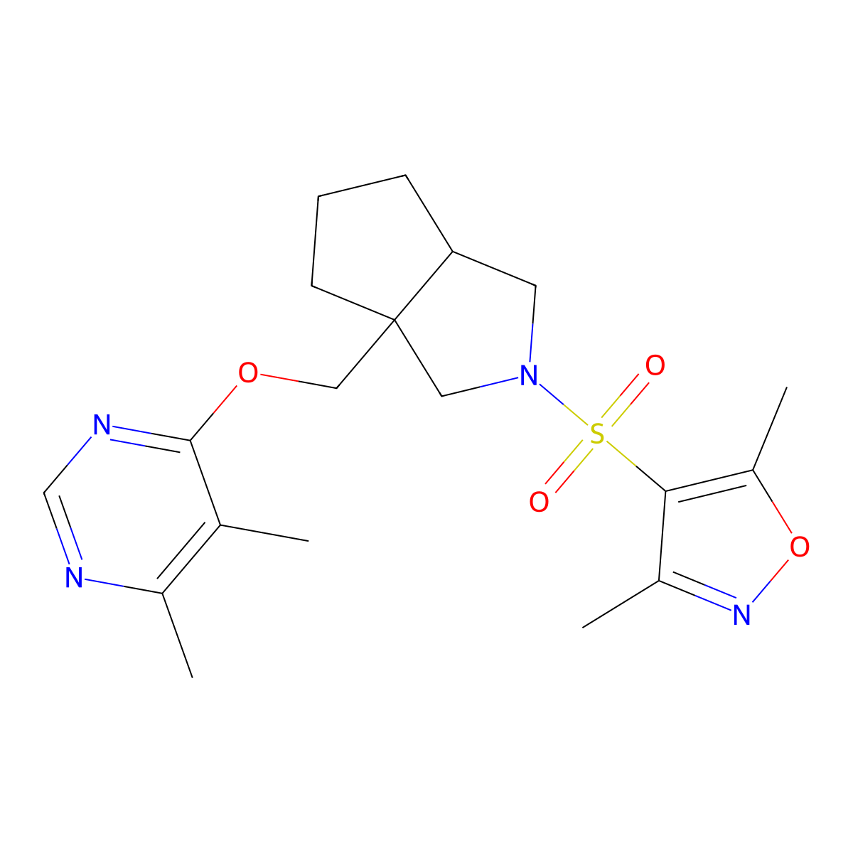 4-({2-[(3,5-Dimethyl-1,2-oxazol-4-yl)sulfonyl]-octahydrocyclopenta[c]pyrrol-3a-yl}methoxy)-5,6-dimethylpyrimidine molecular structure, CAS 2742060-25-7