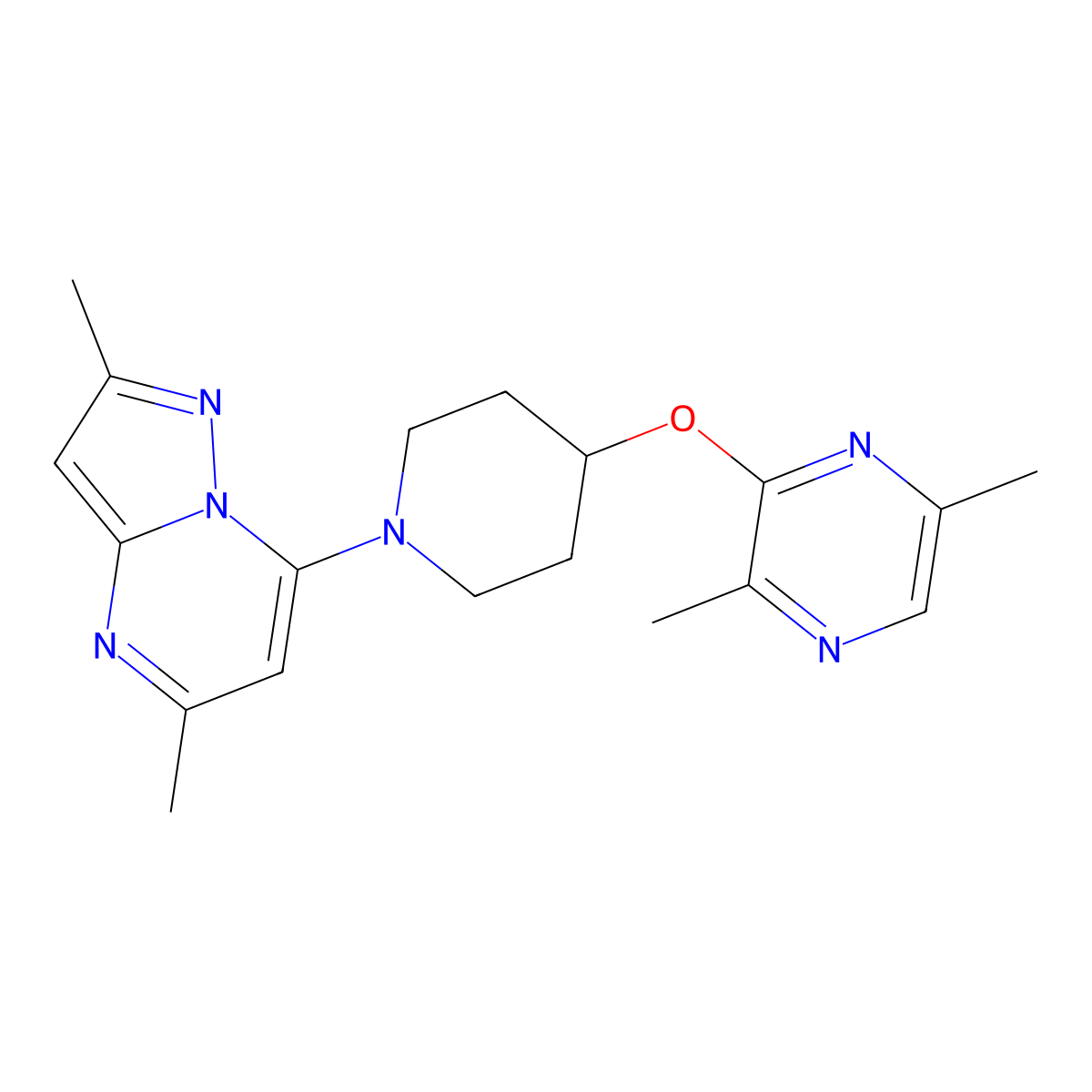 3-[(1-{2,5-Dimethylpyrazolo[1,5-a]pyrimidin-7-yl}piperidin-4-yl)oxy]-2,5-dimethylpyrazine molecular structure, CAS 2742060-27-9