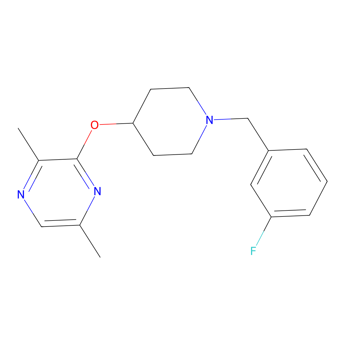 3-({1-[(3-Fluorophenyl)methyl]piperidin-4-yl}oxy)-2,5-dimethylpyrazine molecular structure, CAS 2742060-30-4