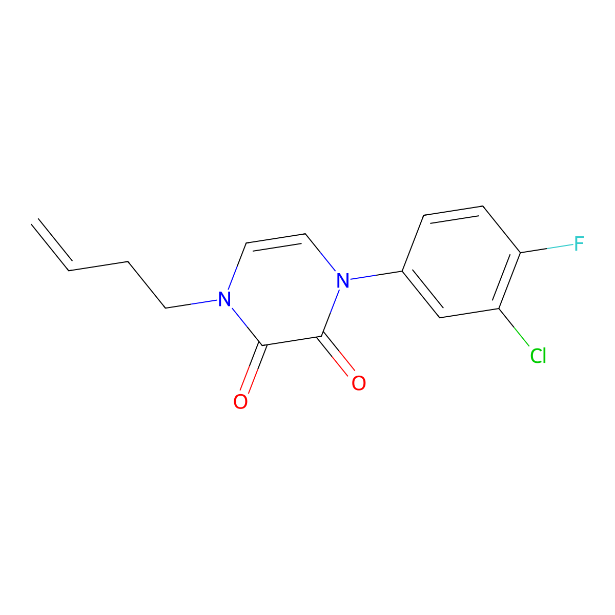 1-(But-3-en-1-yl)-4-(3-chloro-4-fluorophenyl)-1,2,3,4-tetrahydropyrazine-2,3-dione molecular structure, CAS 2742060-31-5