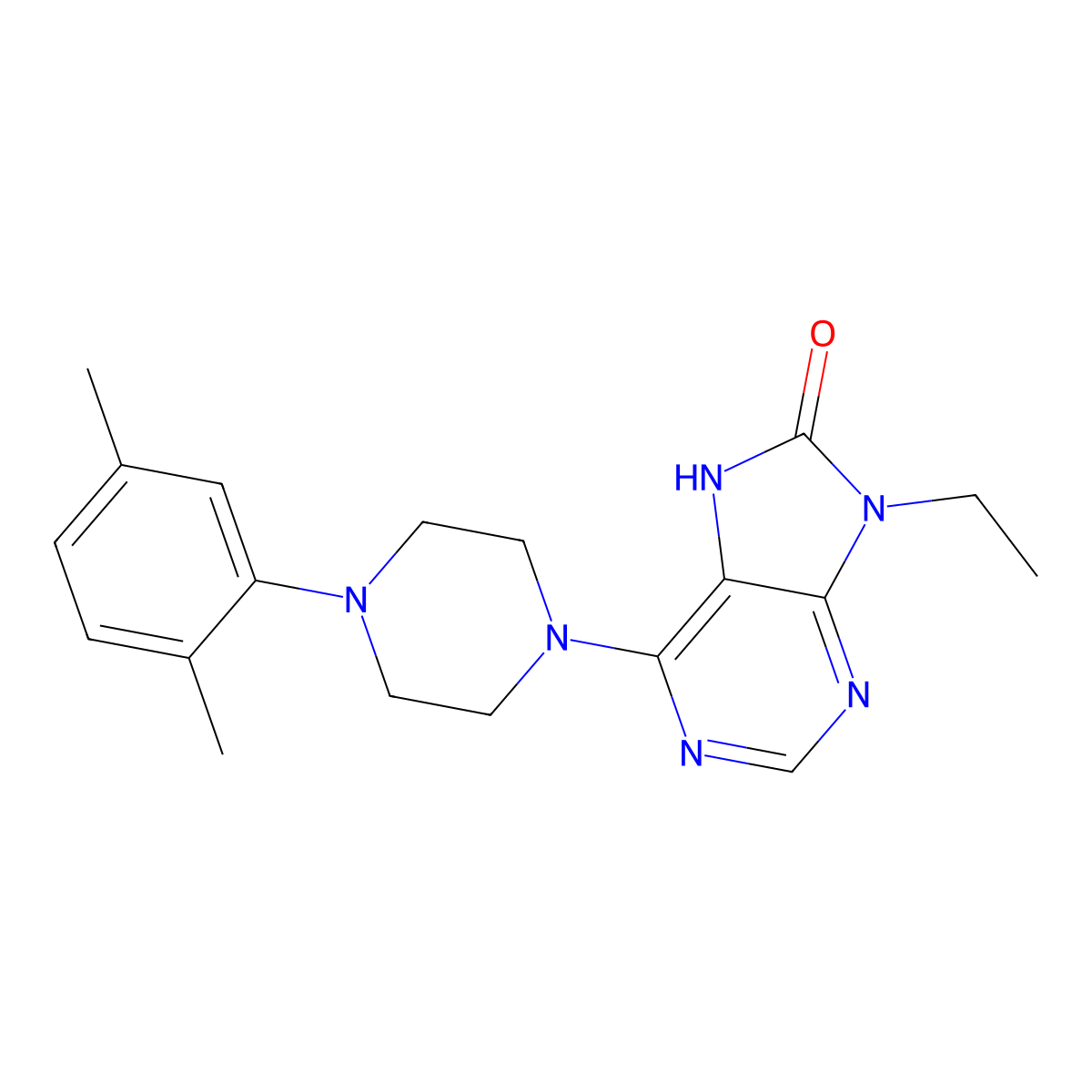 6-[4-(2,5-dimethylphenyl)piperazin-1-yl]-9-ethyl-8,9-dihydro-7H-purin-8-one molecular structure, CAS 2742060-34-8