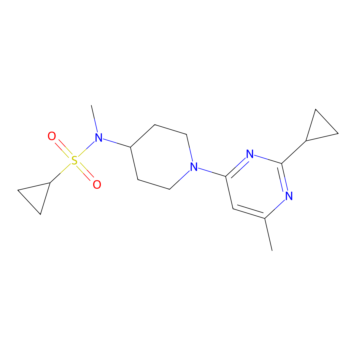 N-[1-(2-cyclopropyl-6-methylpyrimidin-4-yl)piperidin-4-yl]-N-methylcyclopropanesulfonamide molecular structure, CAS 2742060-35-9