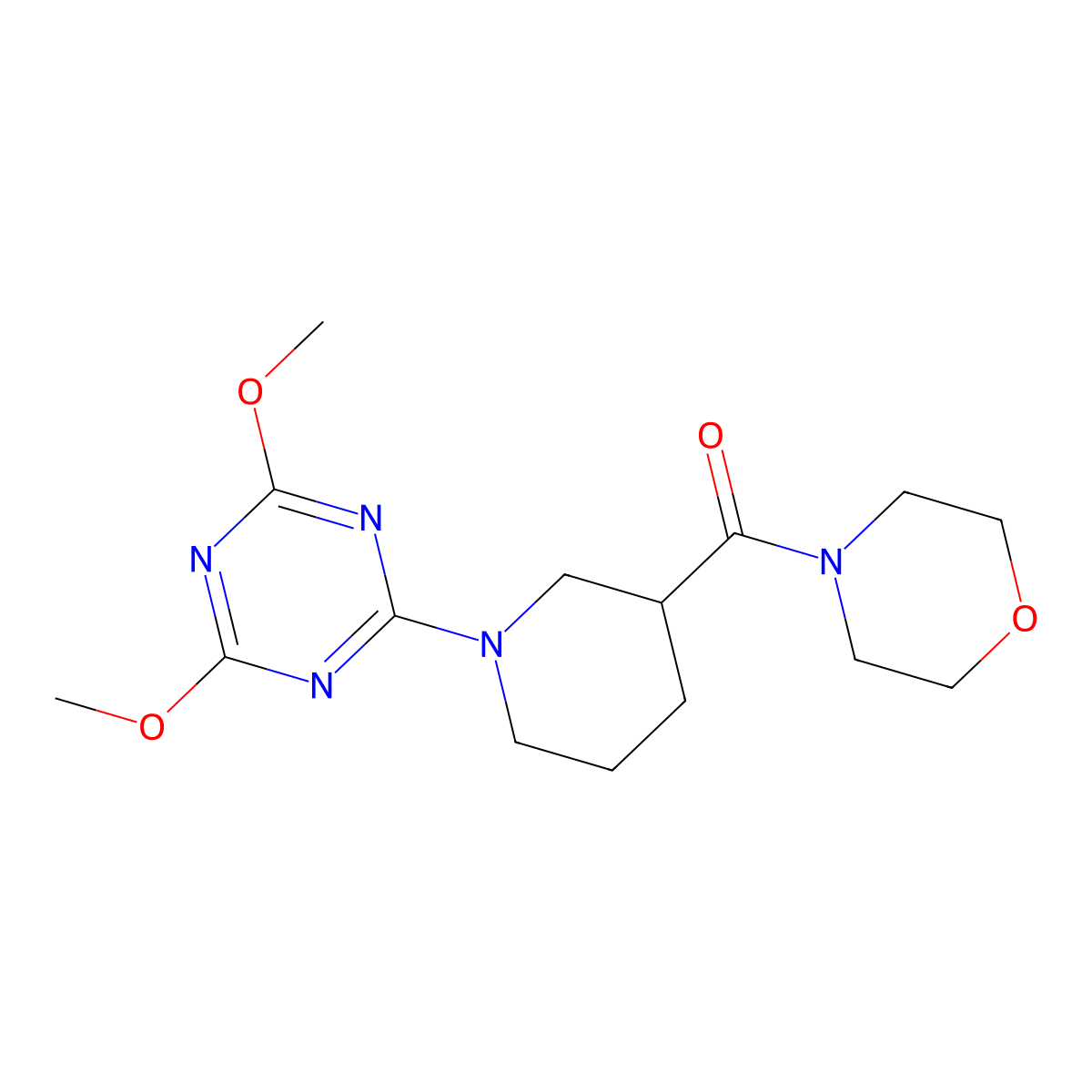 2,4-Dimethoxy-6-[3-(morpholine-4-carbonyl)piperidin-1-yl]-1,3,5-triazine molecular structure, CAS 2742060-38-2
