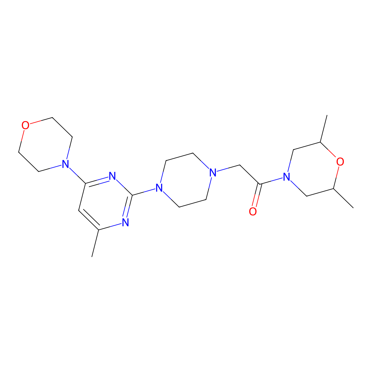 1-(2,6-Dimethylmorpholin-4-yl)-2-{4-[4-methyl-6-(morpholin-4-yl)pyrimidin-2-yl]piperazin-1-yl}ethan-1-one molecular structure, CAS 2742060-39-3