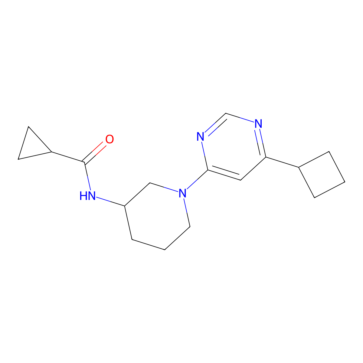N-[1-(6-cyclobutylpyrimidin-4-yl)piperidin-3-yl]cyclopropanecarboxamide molecular structure, CAS 2742060-41-7