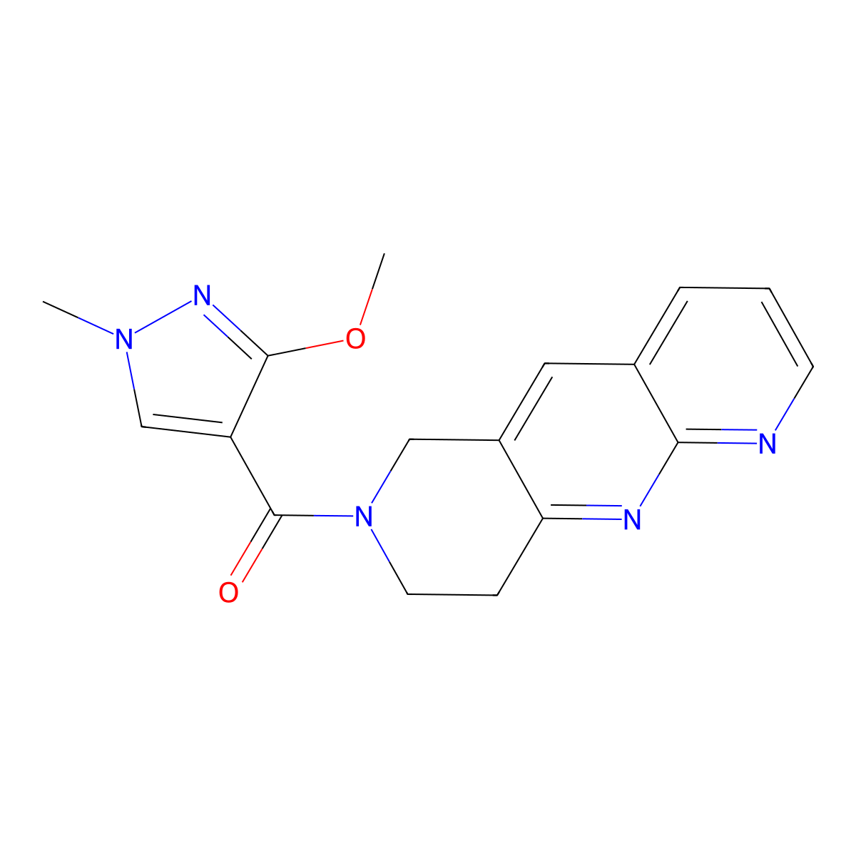 3-methoxy-1-methyl-4-{6H,7H,8H,9H-pyrido[2,3-b]1,6-naphthyridine-7-carbonyl}-1H-pyrazole molecular structure, CAS 2742060-49-5