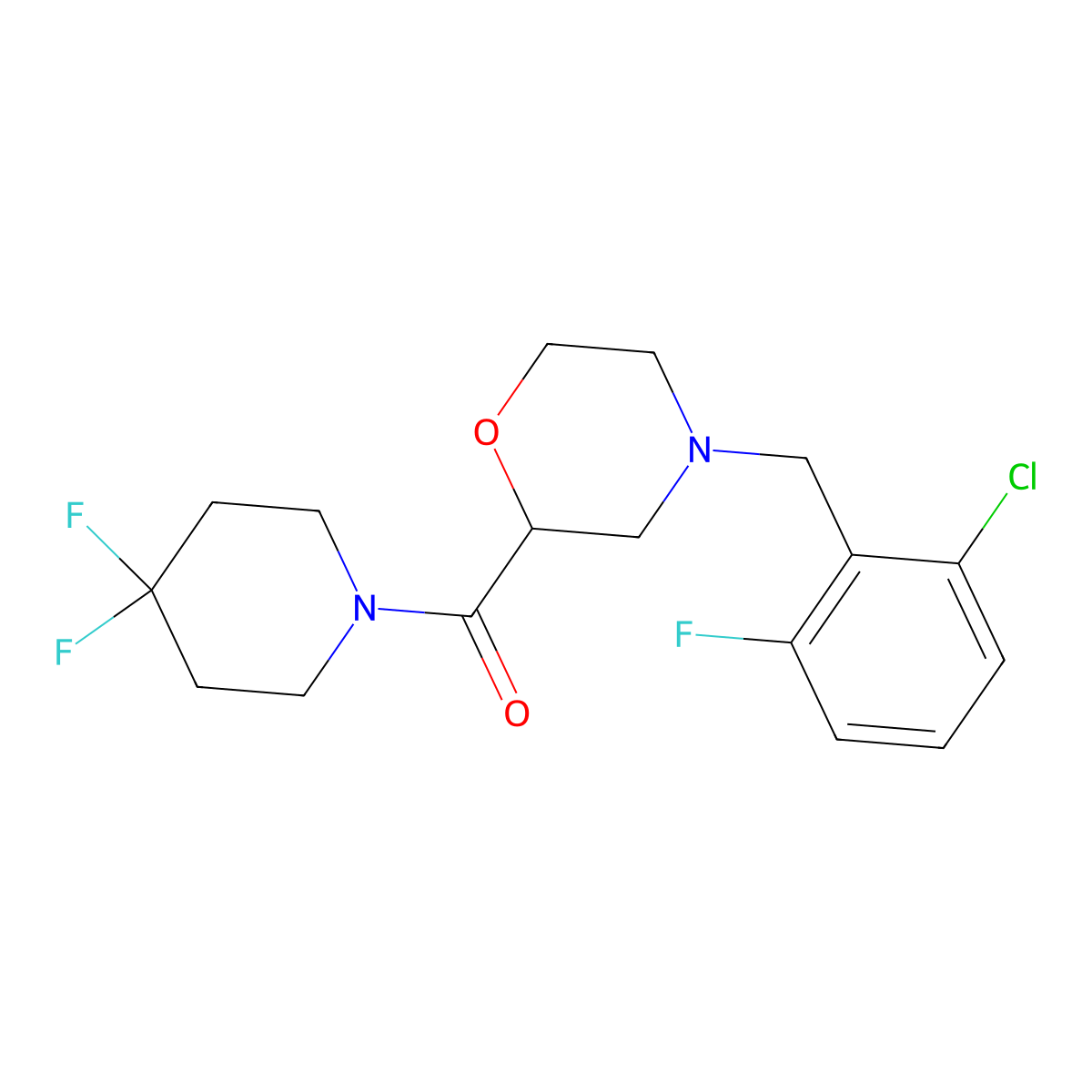 4-[(2-Chloro-6-fluorophenyl)methyl]-2-(4,4-difluoropiperidine-1-carbonyl)morpholine molecular structure, CAS 2742060-51-9