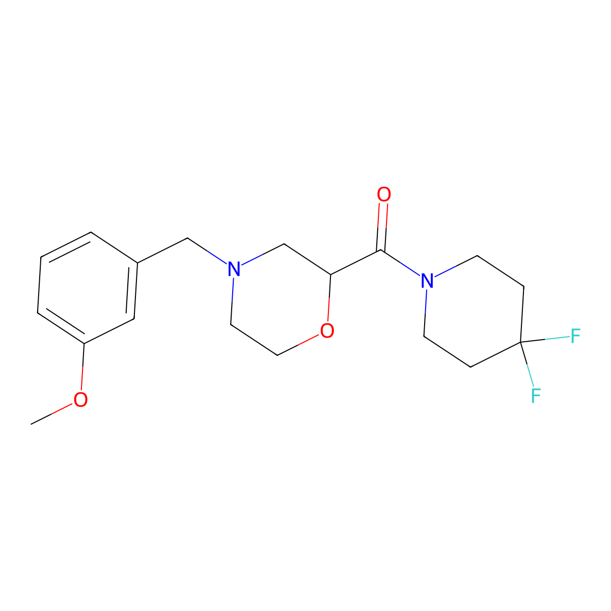 2-(4,4-Difluoropiperidine-1-carbonyl)-4-[(3-methoxyphenyl)methyl]morpholine molecular structure, CAS 2742060-53-1