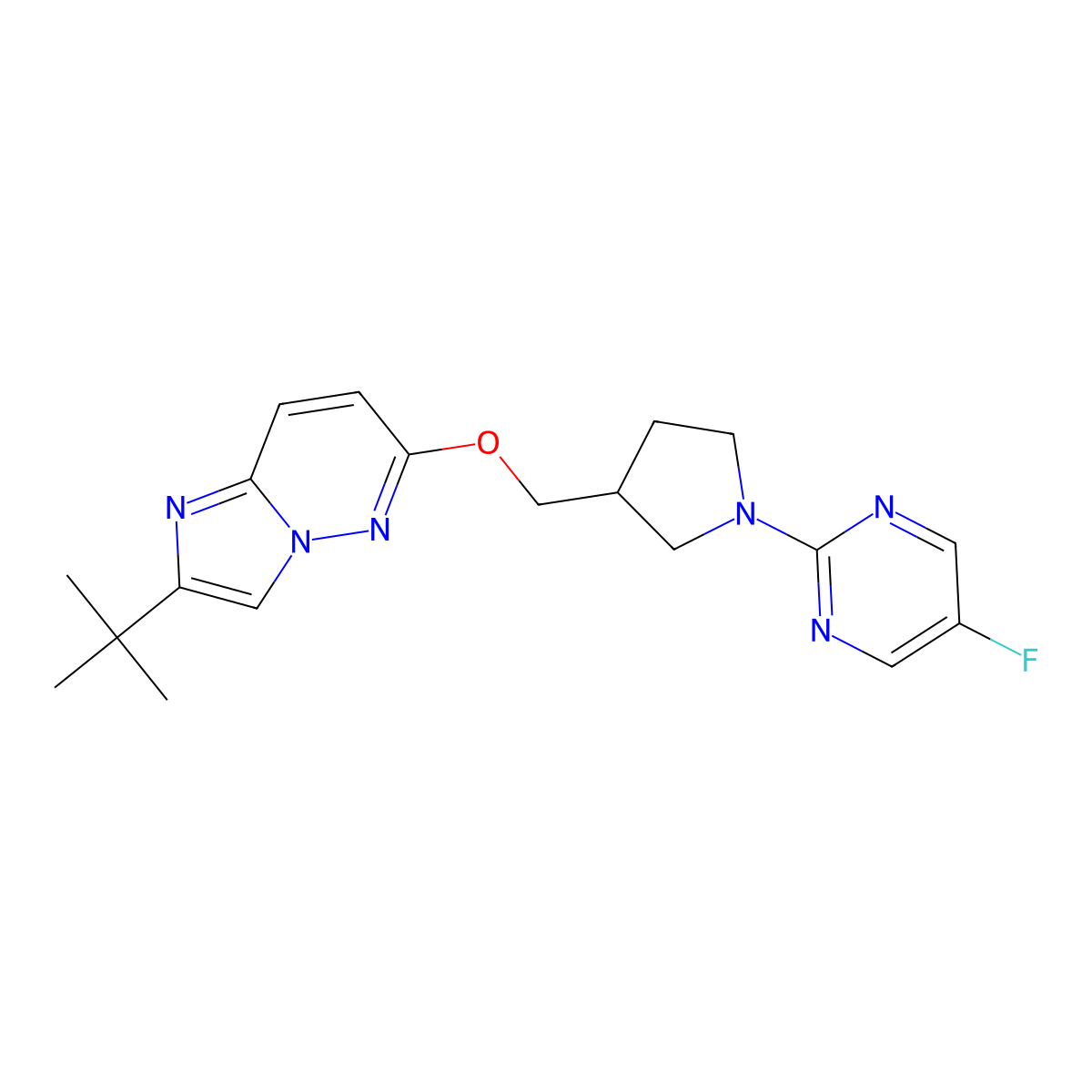 2-{3-[({2-Tert-butylimidazo[1,2-b]pyridazin-6-yl}oxy)methyl]pyrrolidin-1-yl}-5-fluoropyrimidine molecular structure, CAS 2742060-56-4