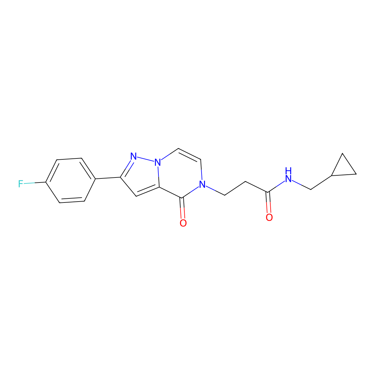N-(cyclopropylmethyl)-3-[2-(4-fluorophenyl)-4-oxo-4H,5H-pyrazolo[1,5-a]pyrazin-5-yl]propanamide molecular structure, CAS 2742060-65-5
