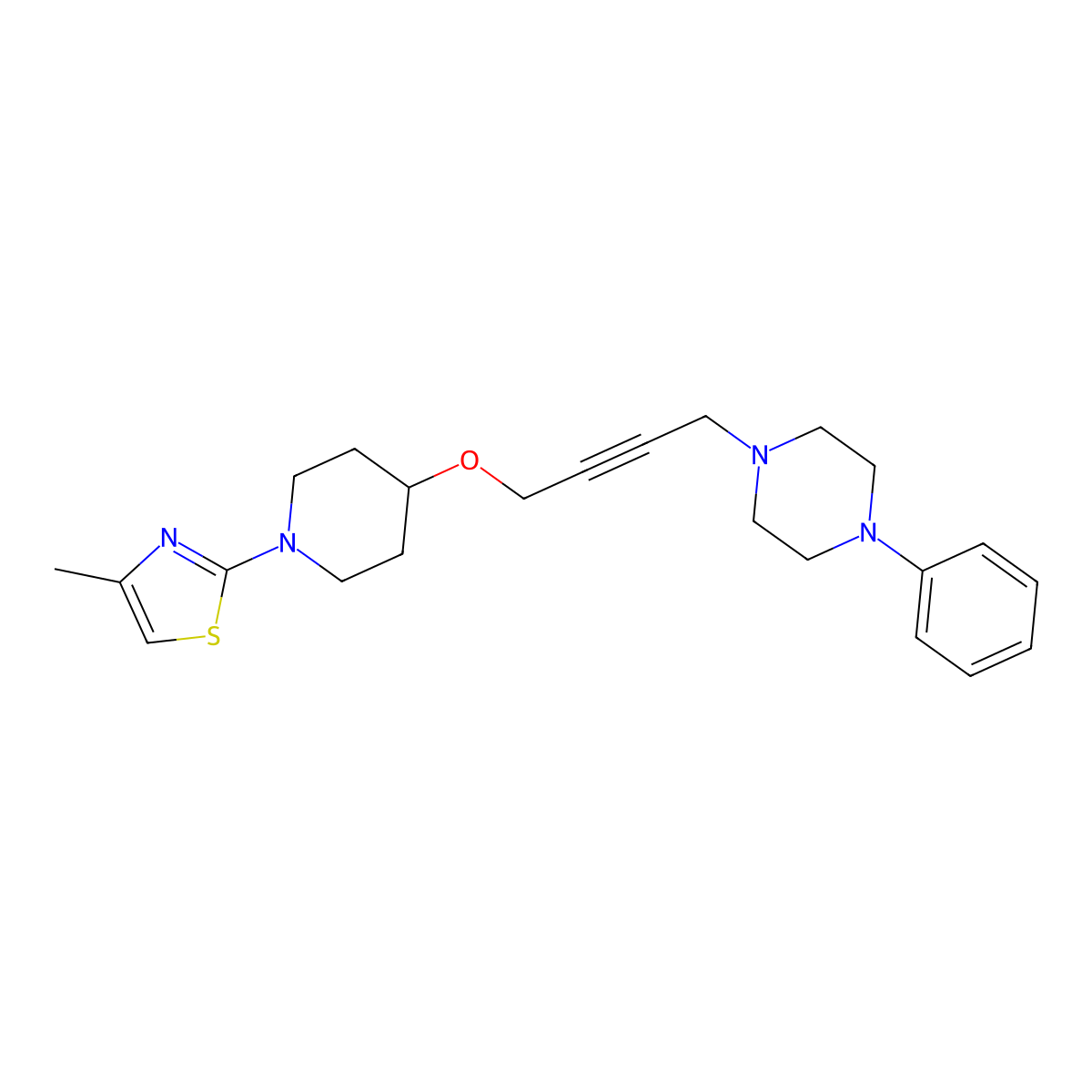 1-(4-{[1-(4-Methyl-1,3-thiazol-2-yl)piperidin-4-yl]oxy}but-2-yn-1-yl)-4-phenylpiperazine molecular structure, CAS 2742060-67-7