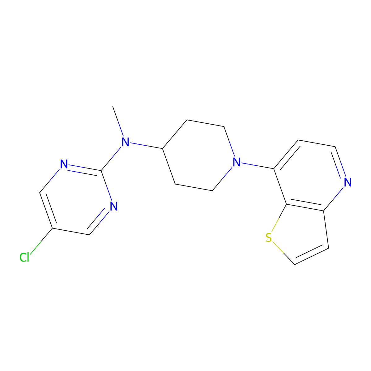 5-chloro-N-methyl-N-(1-{thieno[3,2-b]pyridin-7-yl}piperidin-4-yl)pyrimidin-2-amine molecular structure, CAS 2742060-68-8