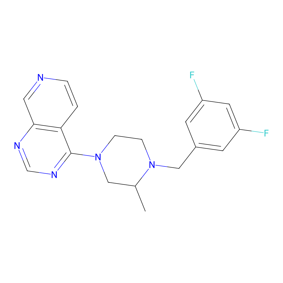 1-[(3,5-Difluorophenyl)methyl]-2-methyl-4-{pyrido[3,4-d]pyrimidin-4-yl}piperazine molecular structure, CAS 2742060-69-9