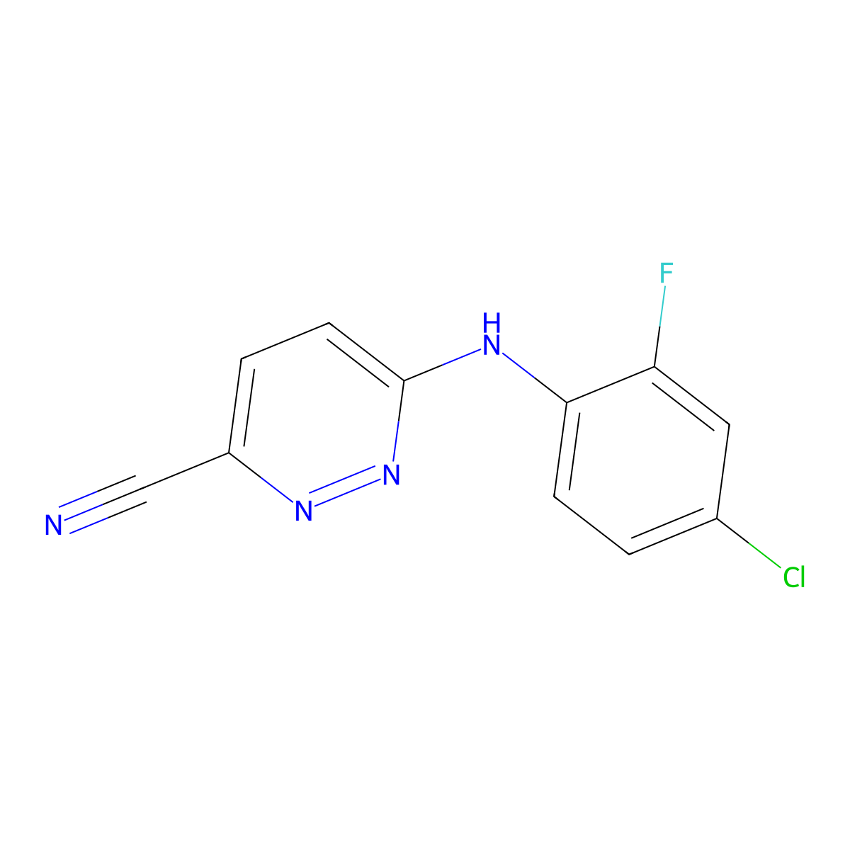 6-[(4-Chloro-2-fluorophenyl)amino]pyridazine-3-carbonitrile molecular structure, CAS 2742060-72-4