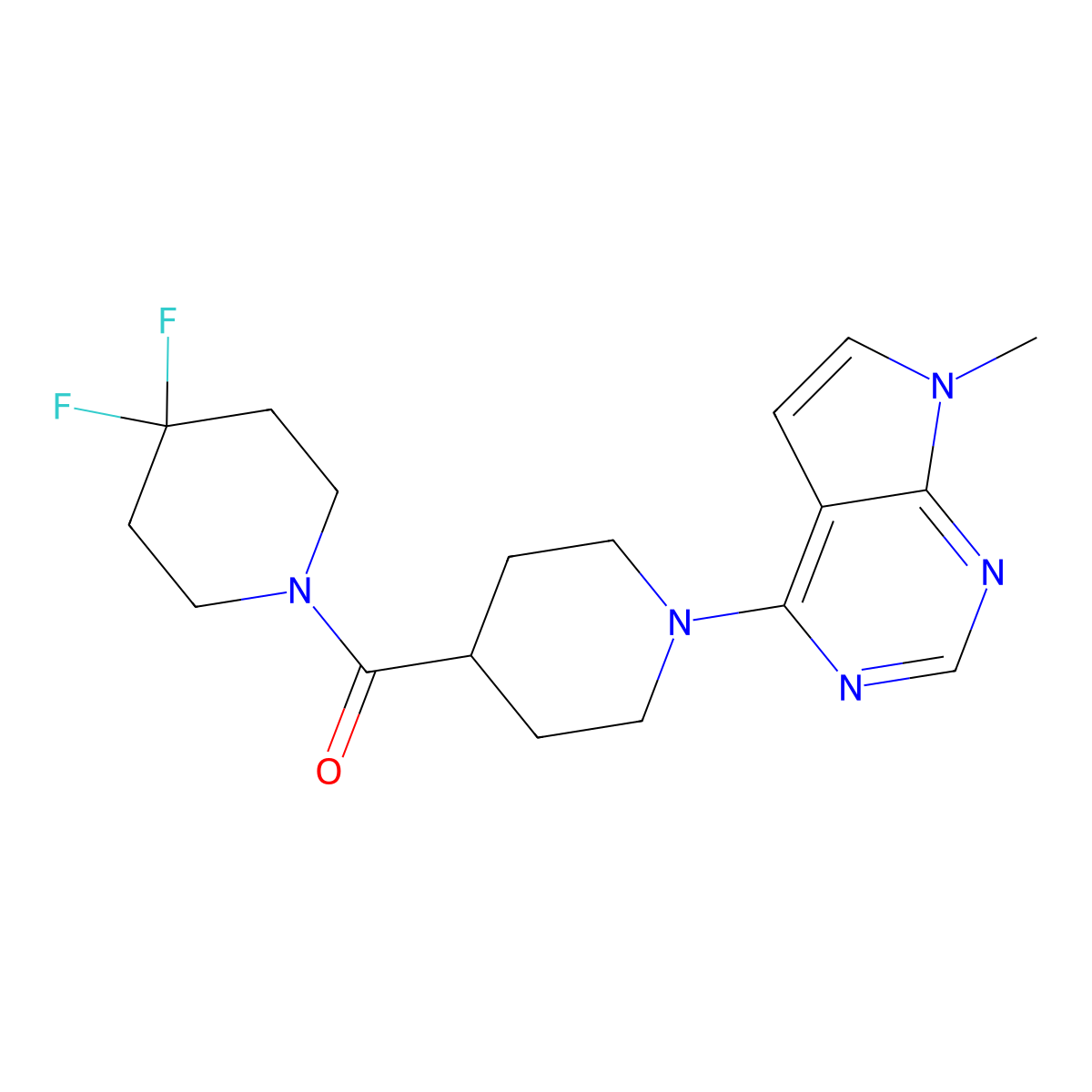 4-(4,4-difluoropiperidine-1-carbonyl)-1-{7-methyl-7H-pyrrolo[2,3-d]pyrimidin-4-yl}piperidine molecular structure, CAS 2742060-76-8