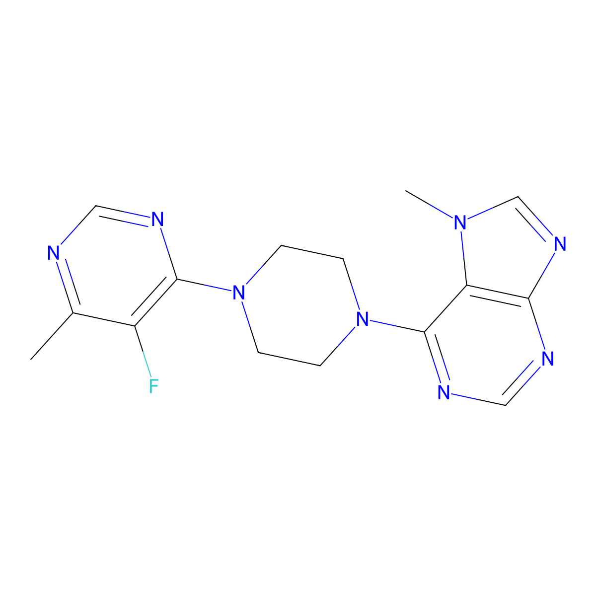 6-[4-(5-fluoro-6-methylpyrimidin-4-yl)piperazin-1-yl]-7-methyl-7H-purine molecular structure, CAS 2742060-77-9