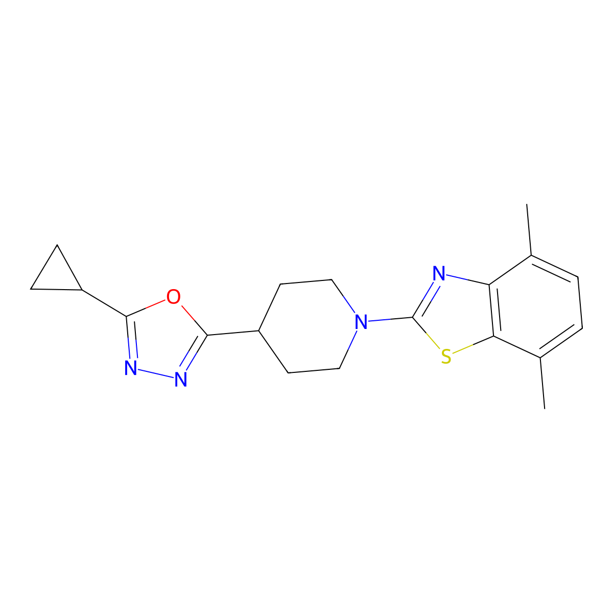 2-[4-(5-Cyclopropyl-1,3,4-oxadiazol-2-yl)piperidin-1-yl]-4,7-dimethyl-1,3-benzothiazole molecular structure, CAS 2742060-78-0