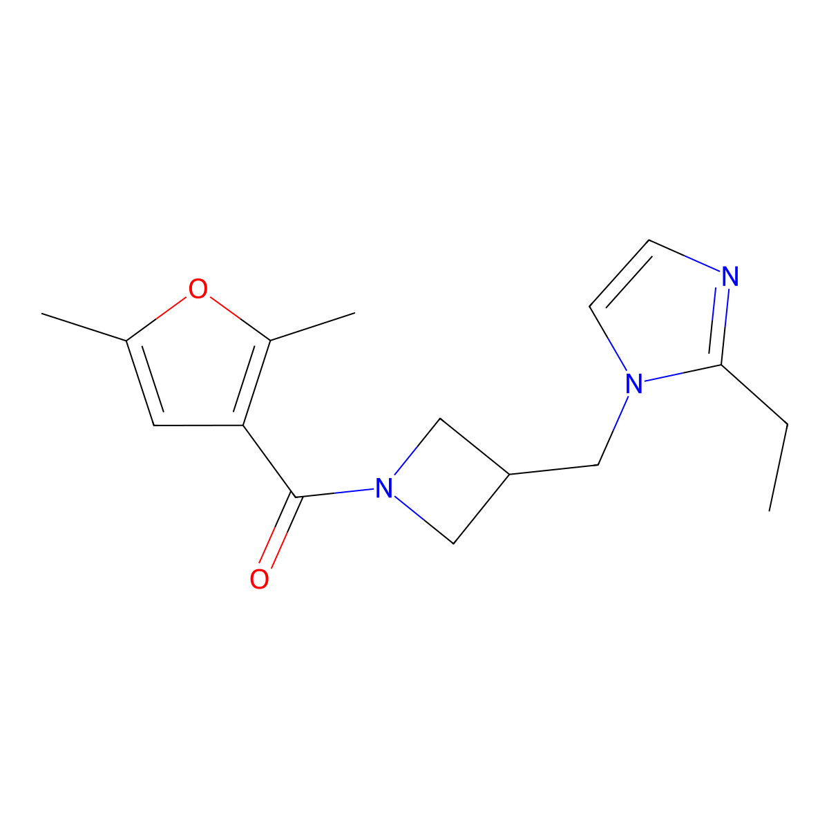 1-{[1-(2,5-dimethylfuran-3-carbonyl)azetidin-3-yl]methyl}-2-ethyl-1H-imidazole molecular structure, CAS 2742060-84-8