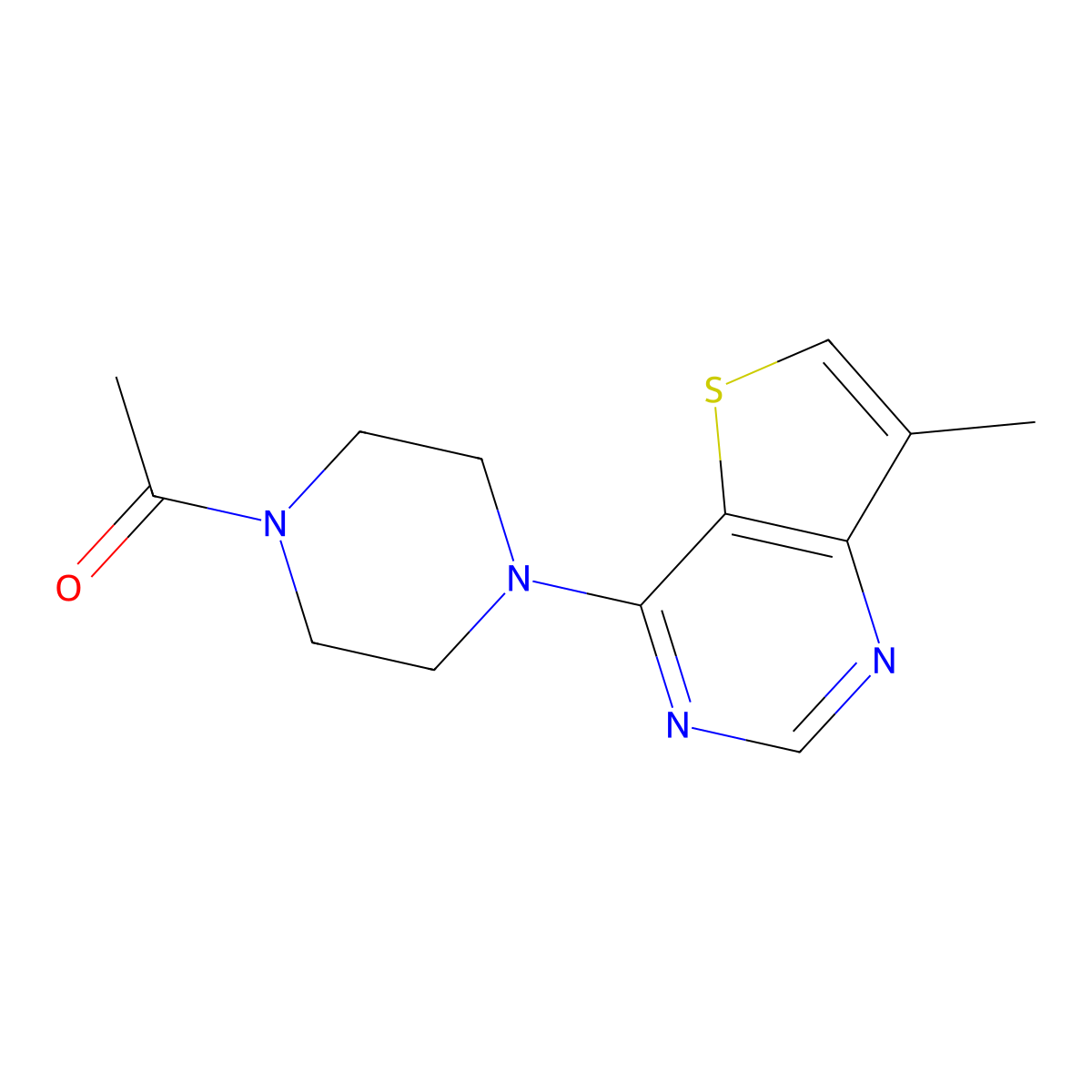 1-(4-{7-Methylthieno[3,2-d]pyrimidin-4-yl}piperazin-1-yl)ethan-1-one molecular structure, CAS 2742060-88-2
