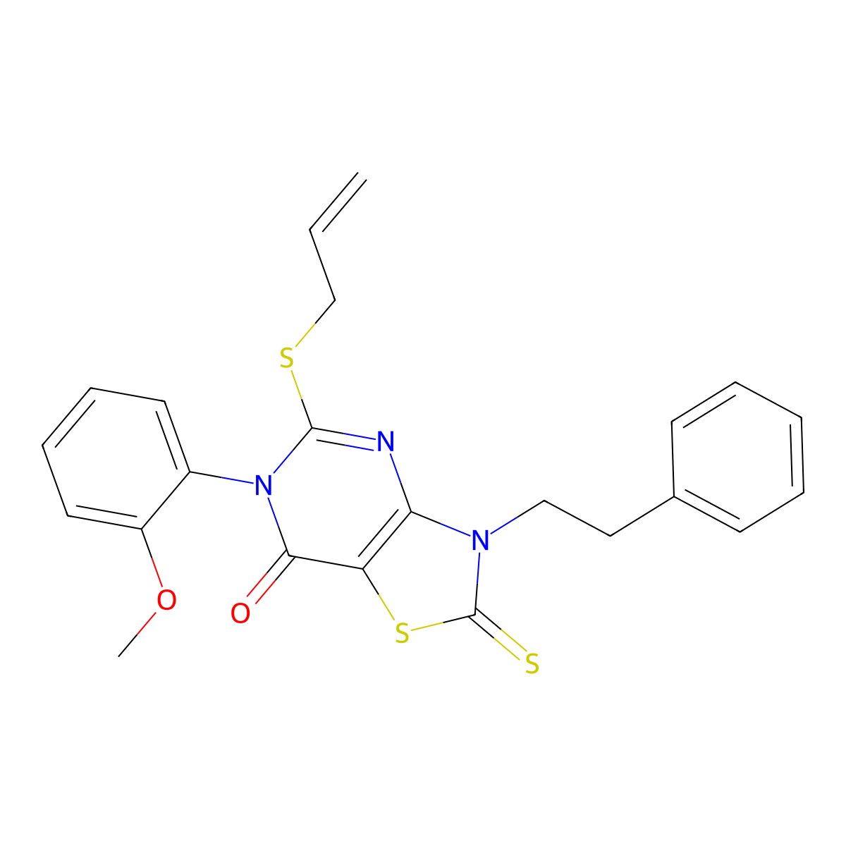 6-(2-methoxyphenyl)-3-(2-phenylethyl)-5-(prop-2-en-1-ylsulfanyl)-2-sulfanylidene-2H,3H,6H,7H-[1,3]thiazolo[4,5-d]pyrimidin-7-one molecular structure, CAS 2742060-89-3