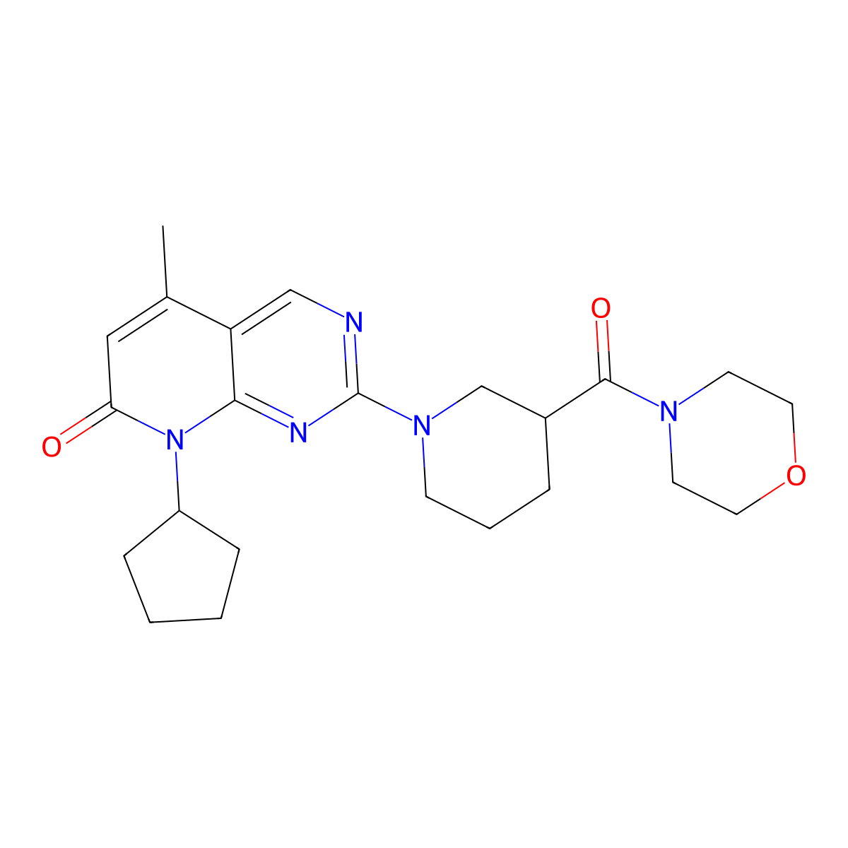 8-cyclopentyl-5-methyl-2-[3-(morpholine-4-carbonyl)piperidin-1-yl]-7H,8H-pyrido[2,3-d]pyrimidin-7-one molecular structure, CAS 2742060-90-6