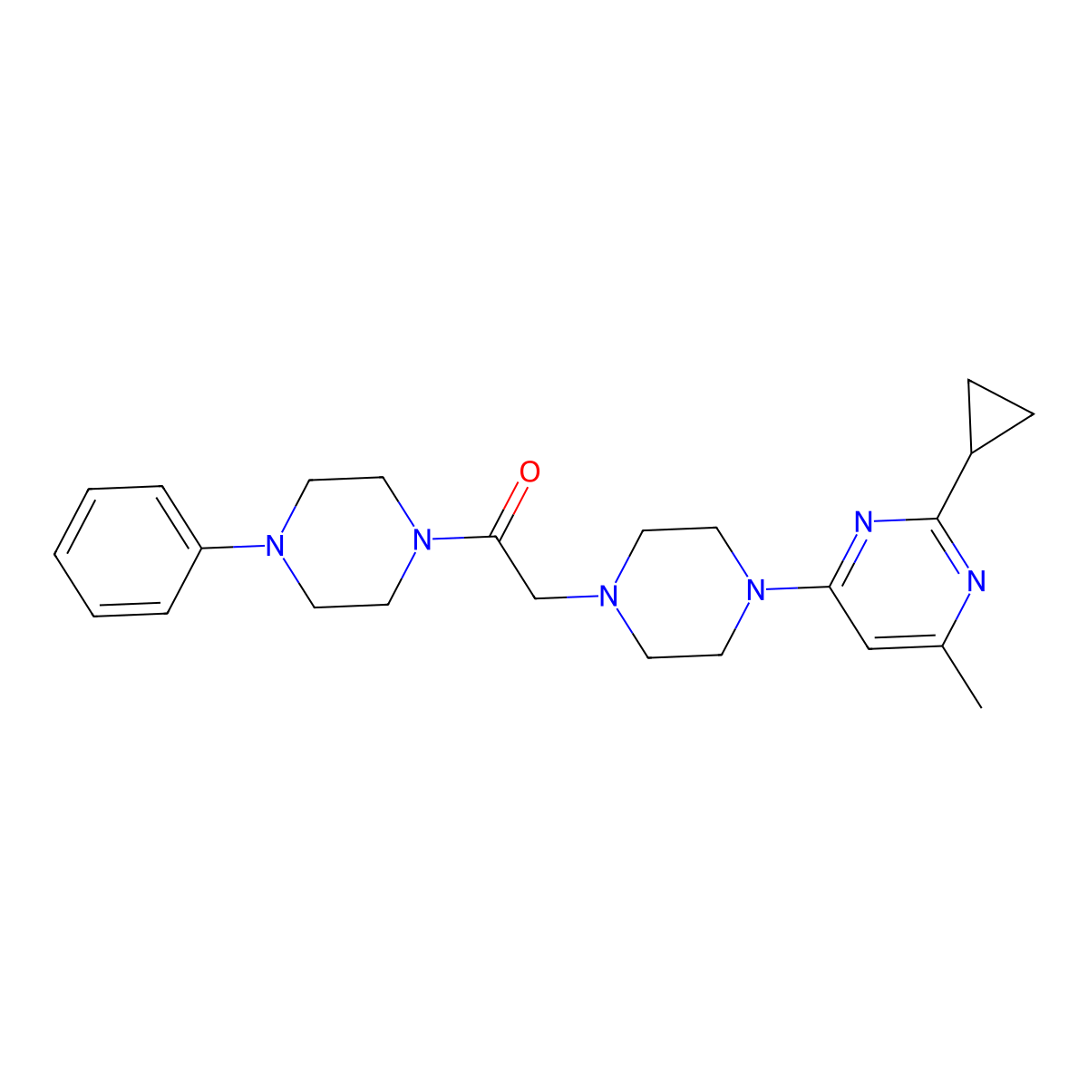 2-[4-(2-Cyclopropyl-6-methylpyrimidin-4-yl)piperazin-1-yl]-1-(4-phenylpiperazin-1-yl)ethan-1-one molecular structure, CAS 2742060-91-7