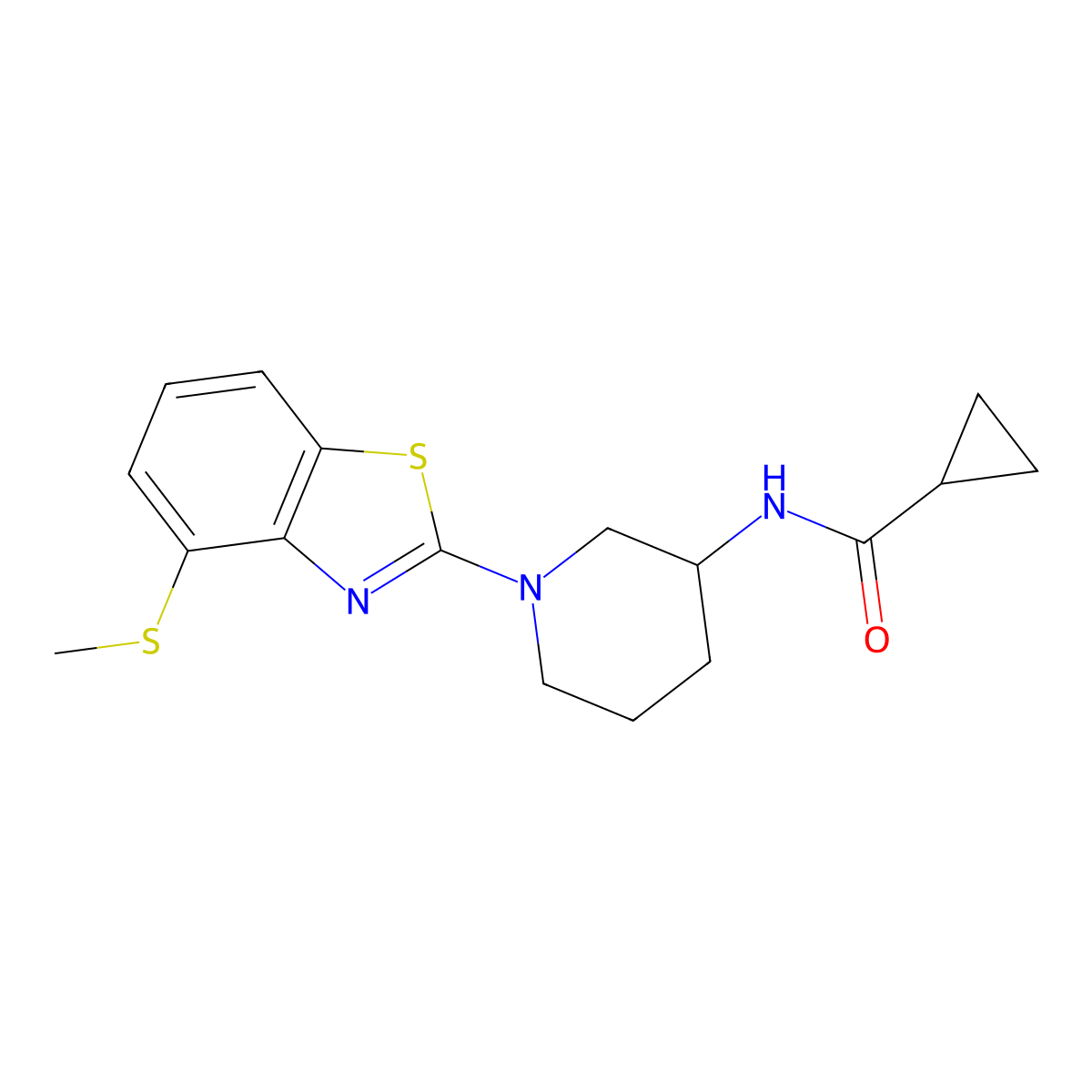 N-{1-[4-(methylsulfanyl)-1,3-benzothiazol-2-yl]piperidin-3-yl}cyclopropanecarboxamide molecular structure, CAS 2742060-93-9