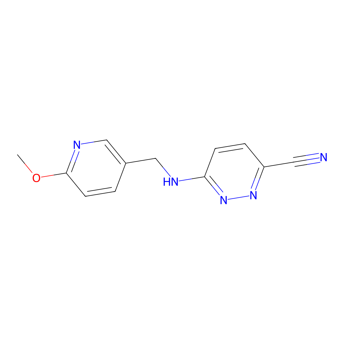 6-{[(6-Methoxypyridin-3-yl)methyl]amino}pyridazine-3-carbonitrile molecular structure, CAS 2742060-95-1
