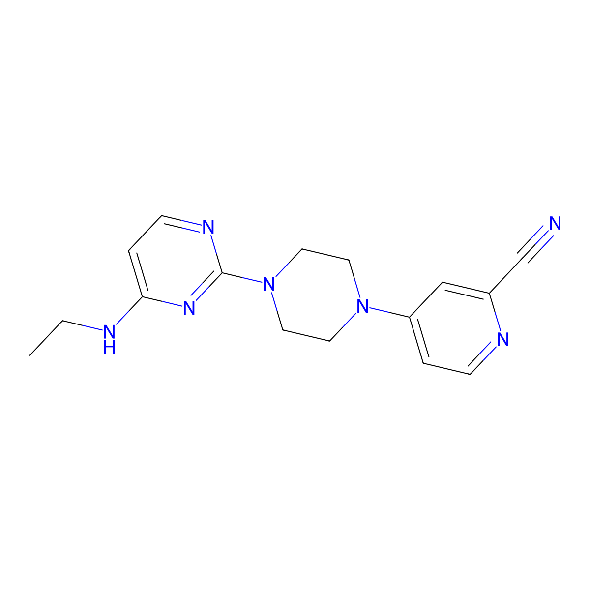 4-{4-[4-(Ethylamino)pyrimidin-2-yl]piperazin-1-yl}pyridine-2-carbonitrile molecular structure, CAS 2742061-00-1