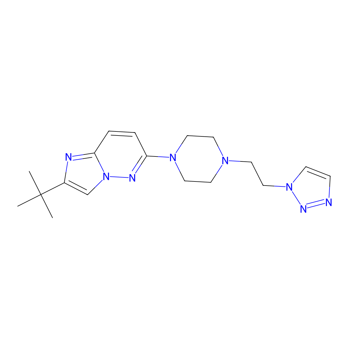 1-{2-tert-butylimidazo[1,2-b]pyridazin-6-yl}-4-[2-(1H-1,2,3-triazol-1-yl)ethyl]piperazine molecular structure, CAS 2742061-01-2